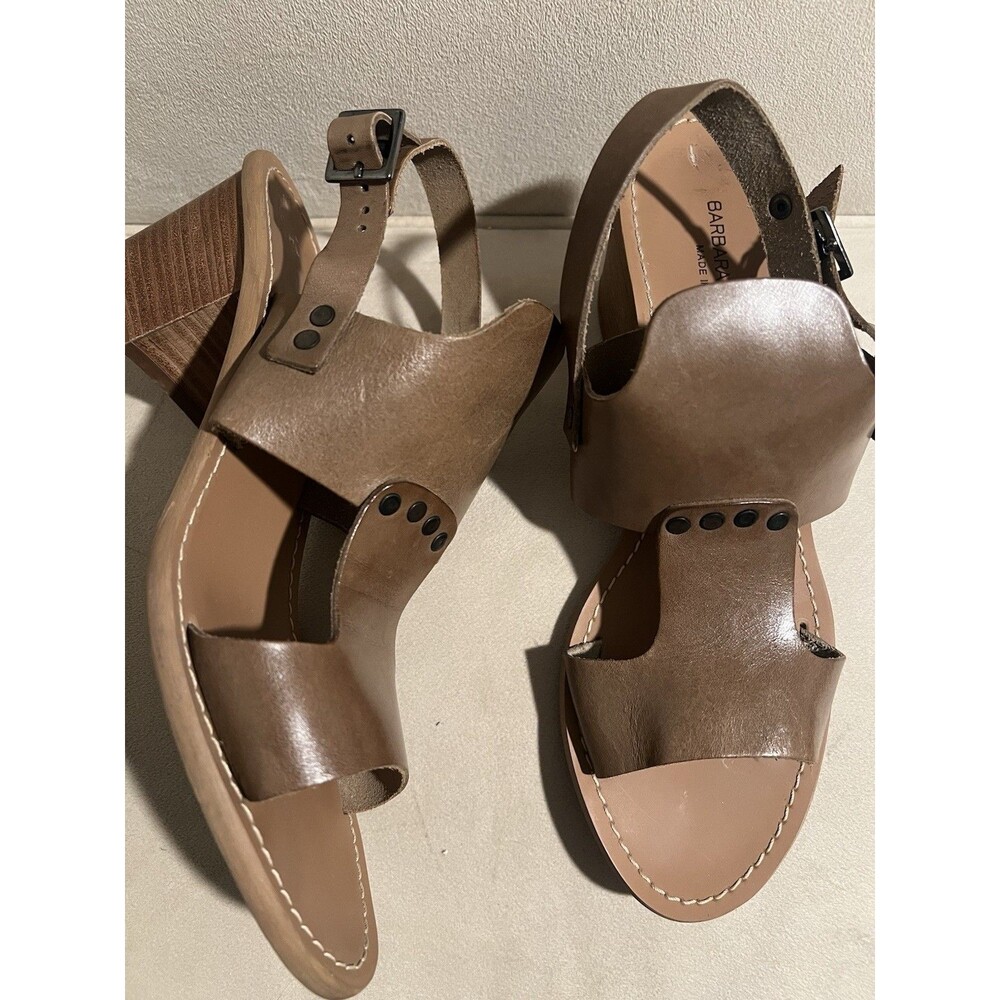 Barbara Barbieri Women's Brown Leather Slingback Sandals Studded Buckle Size 10